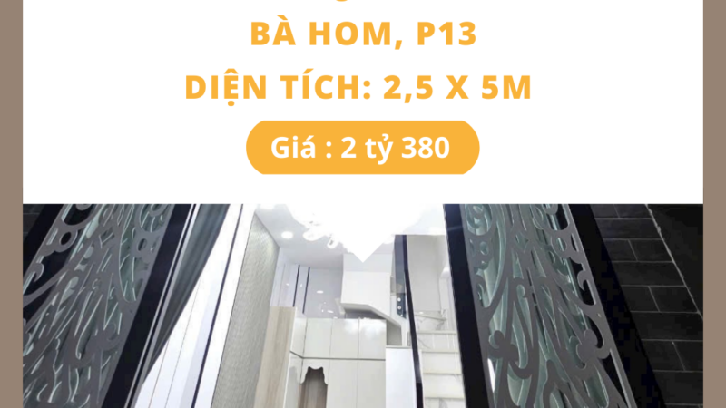 Bán nhà mới xây, hẻm 208 Bà Hom, P13, Quận 6 – Gần chợ Phú Lâm, thuận tiện di chuyển